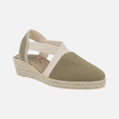 Zapatillas de tejido con elásticos y cuña imitación yute