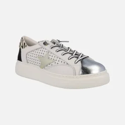 Zapatillas deportivas Cetti en piel blanca con detalles en cebra