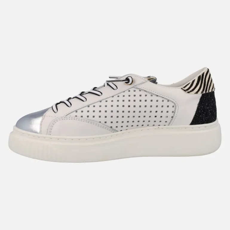 Zapatillas deportivas Cetti en piel blanca con detalles en cebra