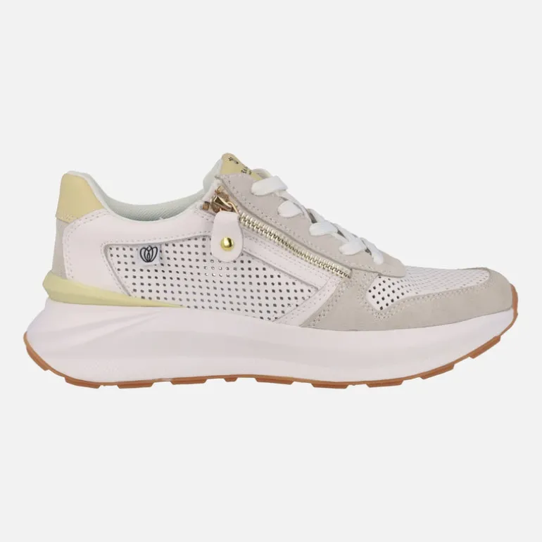 Zapatillas deportivas de piel con picados cordones y cremallera
