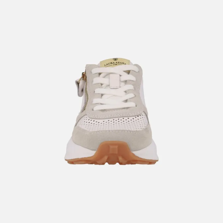 Zapatillas deportivas de piel con picados cordones y cremallera