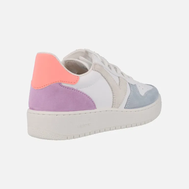 Zapatillas deportivas de piel Madrid serraje multicolor coral