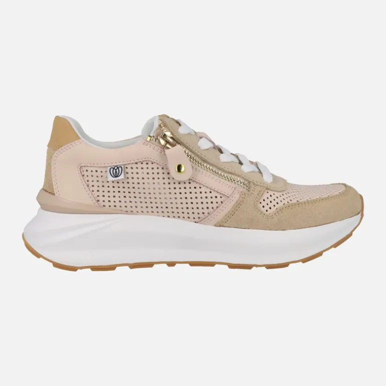 Zapatillas deportivas de piel con picados cordones y cremallera