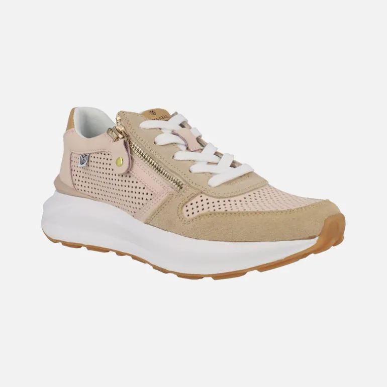 Zapatillas deportivas de piel con picados cordones y cremallera