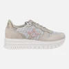 Zapatillas deportivas en combinado de piel y tejido rejilla con cordones elásticos