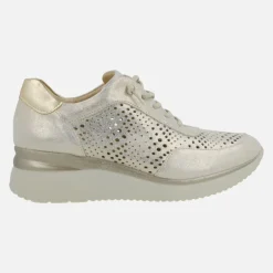 Zapatillas deportivas en piel metalizada oro con cordones elásticos