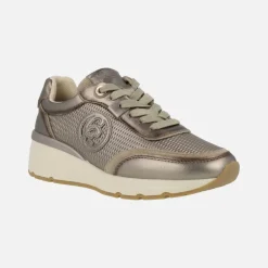Zapatillas deportivas en piel metalizada plomo con picados