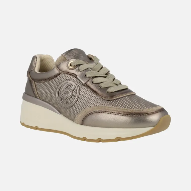 Zapatillas deportivas en piel metalizada plomo con picados