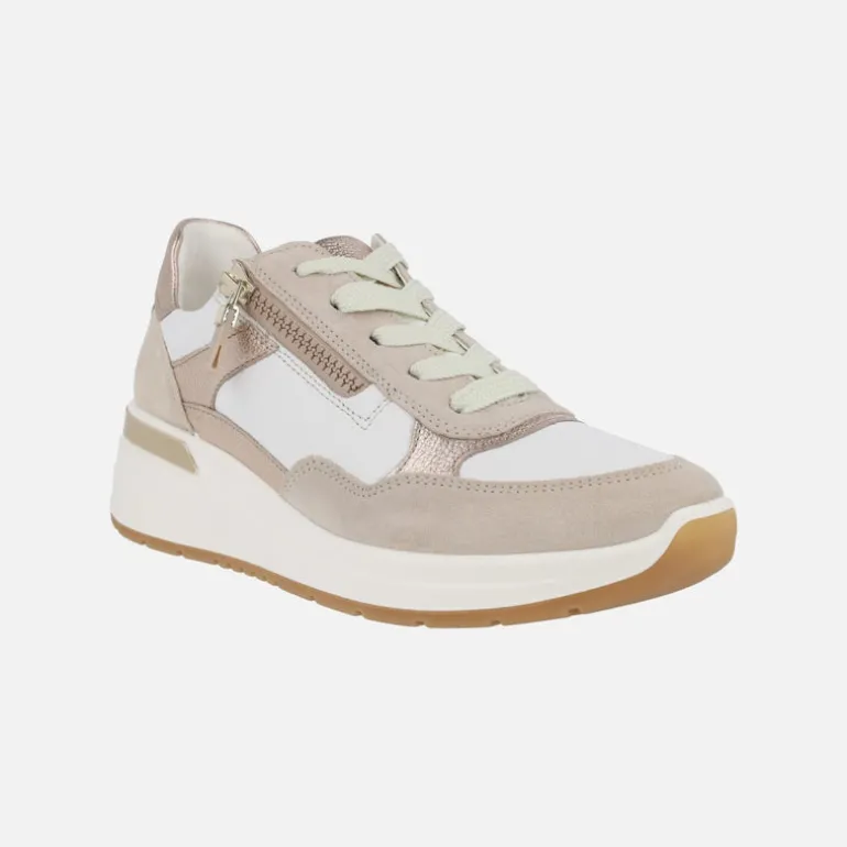 Zapatillas deportivas en combinado beige con cordones y cremallera