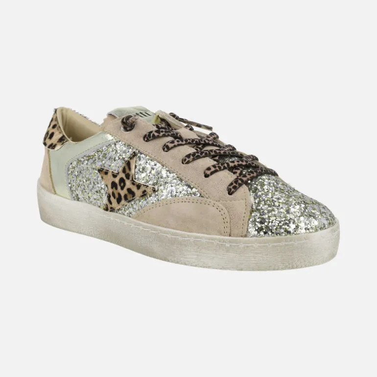 Zapatillas deportivas en combinado glitter y animal print