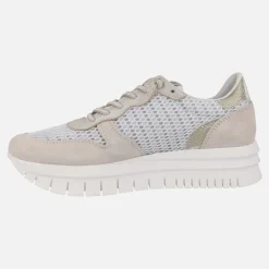 Zapatillas deportivas en combinado de piel y tejido rejilla con cordones elásticos