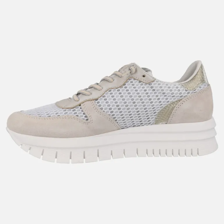 Zapatillas deportivas en combinado de piel y tejido rejilla con cordones elásticos