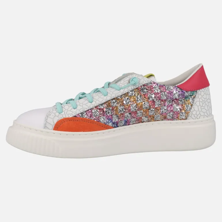 Zapatillas deportivas en combinado glitter multicolor con cordones elásticos