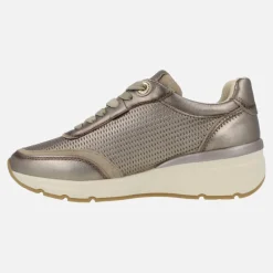 Zapatillas deportivas en piel metalizada plomo con picados