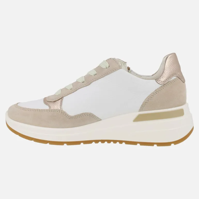 Zapatillas deportivas en combinado beige con cordones y cremallera