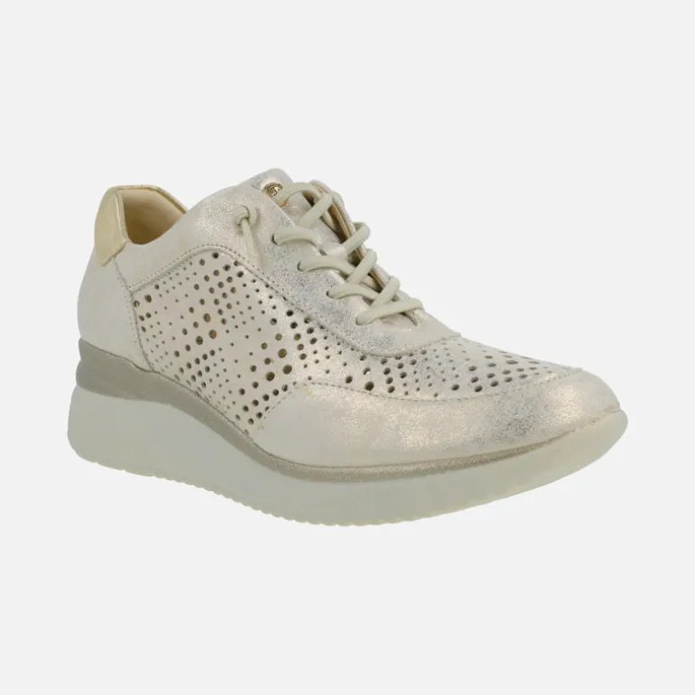 Zapatillas deportivas en piel metalizada oro con cordones elásticos