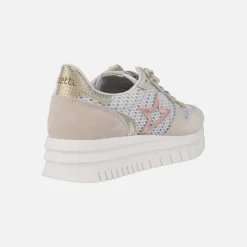 Zapatillas deportivas en combinado de piel y tejido rejilla con cordones elásticos