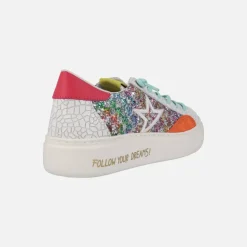 Zapatillas deportivas en combinado glitter multicolor con cordones elásticos