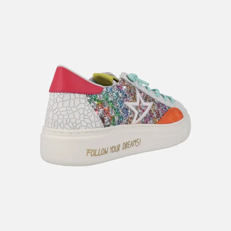 Zapatillas deportivas en combinado glitter multicolor con cordones elásticos