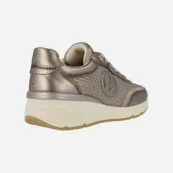 Zapatillas deportivas en piel metalizada plomo con picados