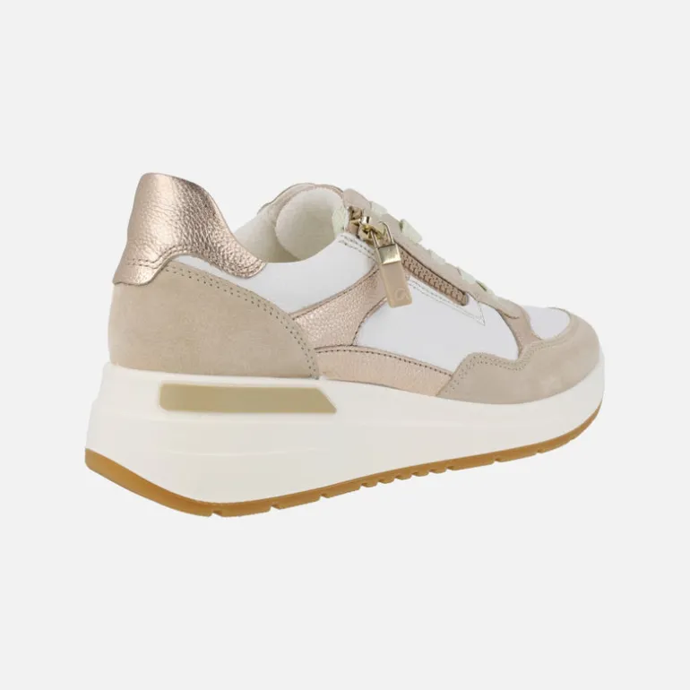 Zapatillas deportivas en combinado beige con cordones y cremallera