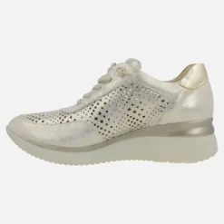Zapatillas deportivas en piel metalizada oro con cordones elásticos