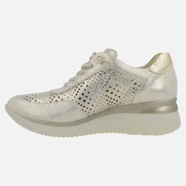 Zapatillas deportivas en piel metalizada oro con cordones elásticos