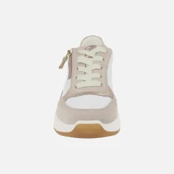 Zapatillas deportivas en combinado beige con cordones y cremallera
