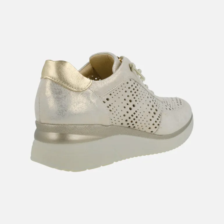 Zapatillas deportivas en piel metalizada oro con cordones elásticos