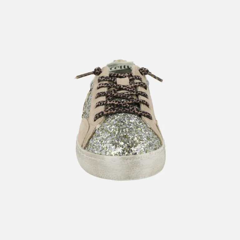 Zapatillas deportivas en combinado glitter y animal print