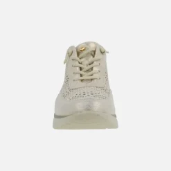Zapatillas deportivas en piel metalizada oro con cordones elásticos