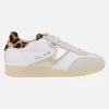 Zapatillas deportivas Indiana en piel blanca con talonera en print leopardo