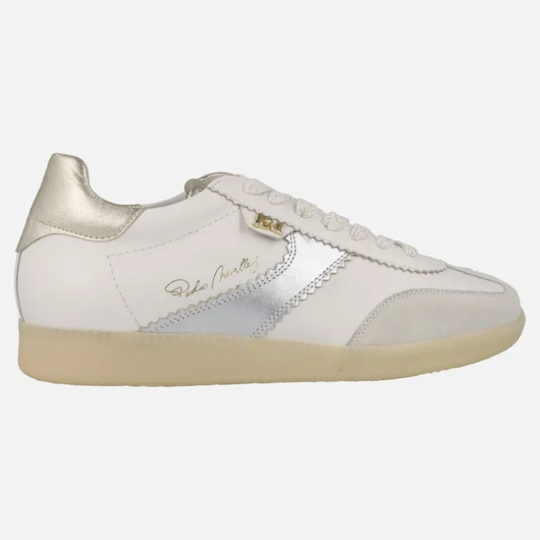 Zapatillas deportivas Indiana en piel blanca con detalles metalizados