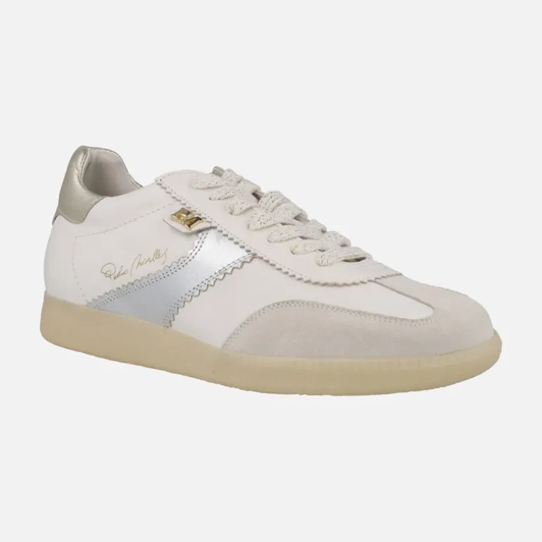 Zapatillas deportivas Indiana en piel blanca con detalles metalizados