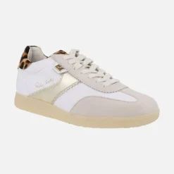 Zapatillas deportivas Indiana en piel blanca con talonera en print leopardo