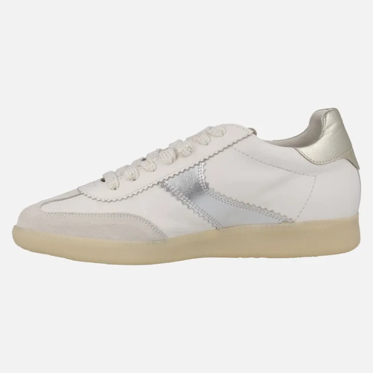 Zapatillas deportivas Indiana en piel blanca con detalles metalizados