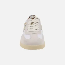 Zapatillas deportivas Indiana en piel blanca con talonera en print leopardo