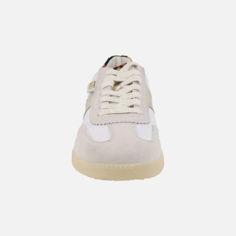 Zapatillas deportivas Indiana en piel blanca con talonera en print leopardo