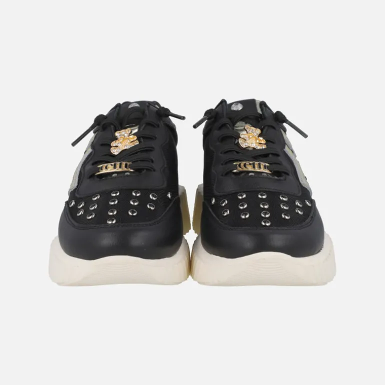 Zapatillas deportivas negras con adorno de oso dorado