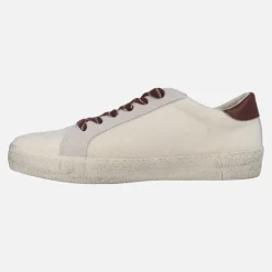 Zapatillas deportivas para mujer en pelo beige con detalles burdeos Rano