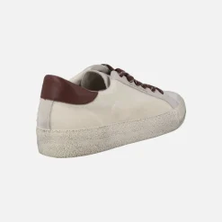 Zapatillas deportivas para mujer en pelo beige con detalles burdeos Rano