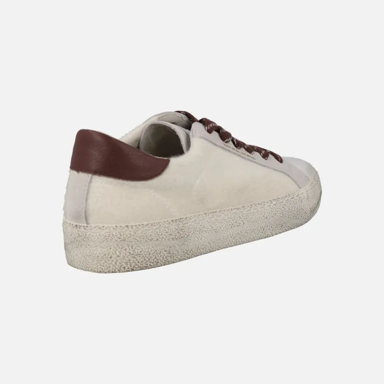 Zapatillas deportivas para mujer en pelo beige con detalles burdeos Rano