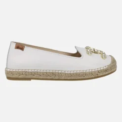 Zapatillas planas de esparto en piel con adorno joya