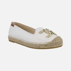 Zapatillas planas de esparto en piel con adorno joya