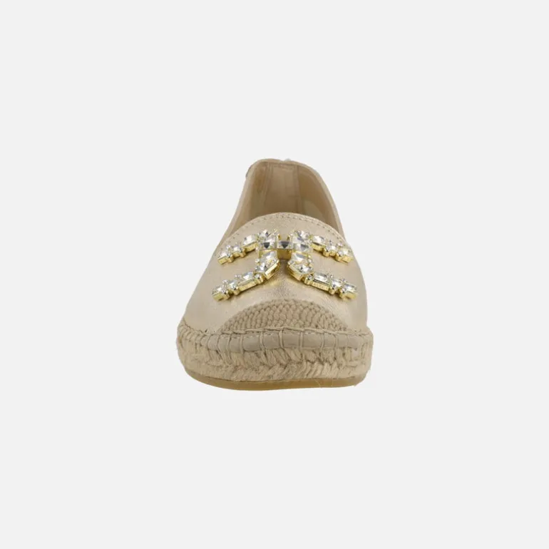 Zapatillas planas de esparto en piel con adorno joya