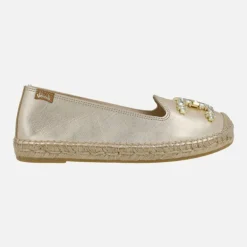 Zapatillas planas de esparto en piel con adorno joya