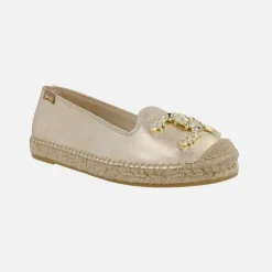 Zapatillas planas de esparto en piel con adorno joya