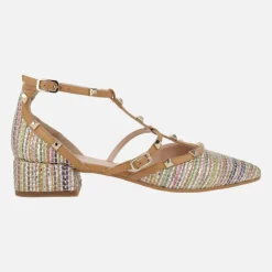 Zapatos Amur-te Multi en rafia multicolor con tachas doradas