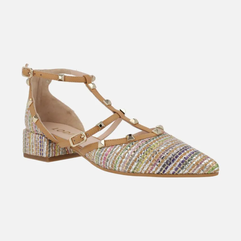 Zapatos Amur-te Multi en rafia multicolor con tachas doradas