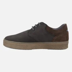 Zapatos casual de cordones en nobuck negro con talonera marrón
